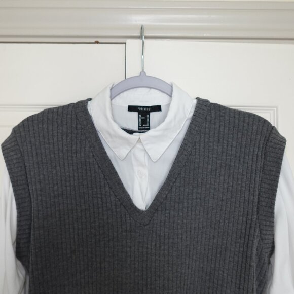 collared illusion grey and white crop top - Picture 2 of 2